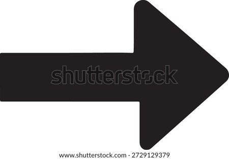 Minimalist vector silhouette of a thick arrow pointing to the right isolated on a white background