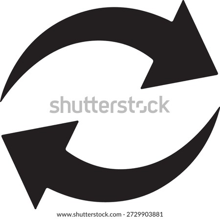 Minimalist vector silhouette of two arrows forming a circular refresh or synchronization icon