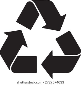 Minimalistische Vektorsilhouette des universellen Recyclingsymbols mit drei Verfolgungspfeilen
