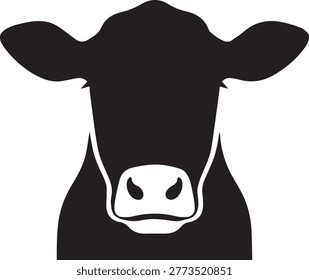 Minimalist vector silhouette of a walking cow. Simple black animal shape for livestock movement, farm migration, and agriculture designs.