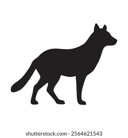 Minimalist vector silhouette of a wolf, designed as a modern icon symbol, isolated on a clean white background. Ideal for logos, branding, and artistic illustrations.

