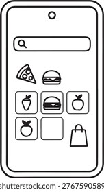 minimalist vector smartphone illustration showing app icons in flat design style