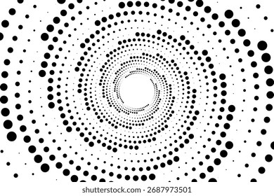 Minimalist Vector Spiral Pattern with Dots in Black and White in Modern Geometric Style,Vector spiral pattern featuring concentric dots in black and white creating a dynamic optical illusion in a mode