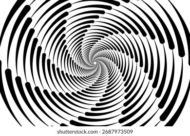 Minimalist Vector Spiral Pattern with Dots in Black and White in Modern Geometric Style,Vector spiral pattern featuring concentric dots in black and white creating a dynamic optical illusion in a mode