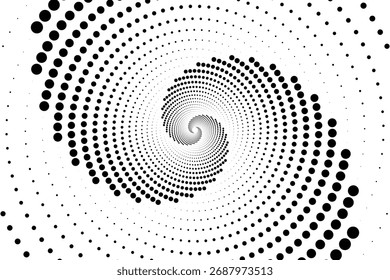 Minimalist Vector Spiral Pattern with Dots in Black and White in Modern Geometric Style,Vector spiral pattern featuring concentric dots in black and white creating a dynamic optical illusion in a mode