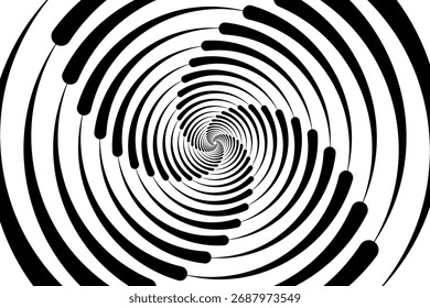 Minimalist Vector Spiral Pattern with Dots in Black and White in Modern Geometric Style,Vector spiral pattern featuring concentric dots in black and white creating a dynamic optical illusion in a mode