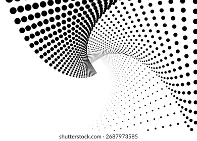 Minimalist Vector Spiral Pattern with Dots in Black and White in Modern Geometric Style,Vector spiral pattern featuring concentric dots in black and white creating a dynamic optical illusion in a mode