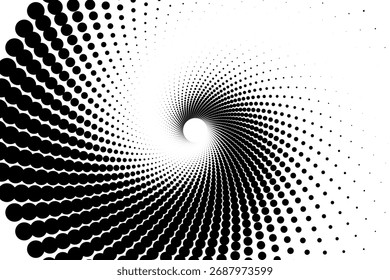 Minimalist Vector Spiral Pattern with Dots in Black and White in Modern Geometric Style,Vector spiral pattern featuring concentric dots in black and white creating a dynamic optical illusion in a mode