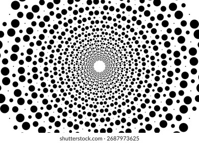 Minimalist Vector Spiral Pattern with Dots in Black and White in Modern Geometric Style,Vector spiral pattern featuring concentric dots in black and white creating a dynamic optical illusion in a mode