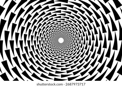 Minimalist Vector Spiral Pattern with Dots in Black and White in Modern Geometric Style,Vector spiral pattern featuring concentric dots in black and white creating a dynamic optical illusion in a mode