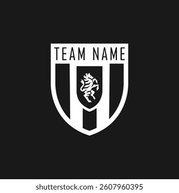 Minimalist Vector Sports Team Logo Shield Emblem with Lion Black and White Flat Design.eps
