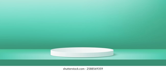 Minimalist vector stage. Mint green scene with white 3d podium