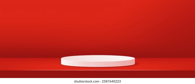 Minimalist vector stage. Red scene with white 3d podium