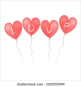 Minimalist vector sticker, label or icon on relationships and love topic using red heart-shaped balloons with lettering on white background that can be used for congratulation with st Valentines day