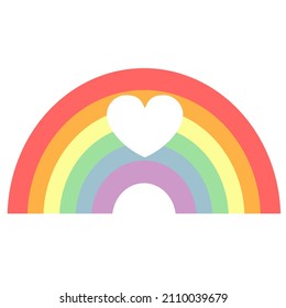 Minimalist vector sticker, label or icon on LGBT topic using rainbow and heart on white background for illustration of lgbt love concept. Vector illustration of gay community pride concept