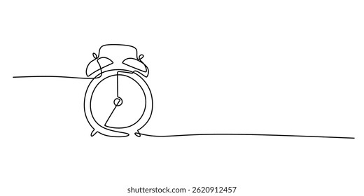 Minimalist Vector Style Alarm Clock. Time Reminder Concept One Line Drawing.