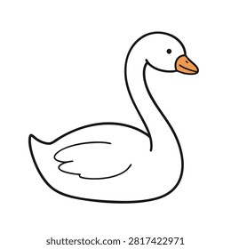 A minimalist vector style illustration of a white swan with an orange beak, presented in a clean and simple line art design suitable for icons or educational materials
