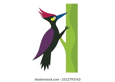 a minimalist vector style image of a pileated wood