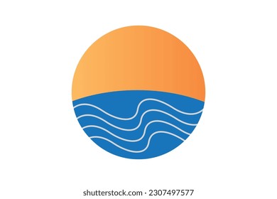 Minimalist Vector Sun and Wave illustration logo