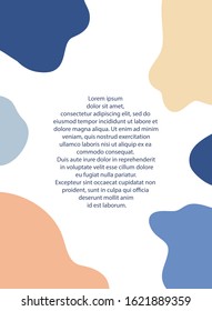 Minimalist vector template with abstract shapes and some space for text. Abstraction in blue and beige shades. Perfect background for social media, posters, cards, magazine's articles.