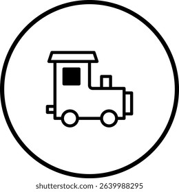 Minimalist vector train icon within a circle, conveying childhood fun and transportation