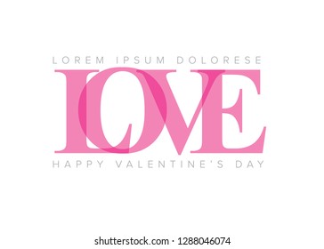 Minimalist vector vlaentines card template with big love lettering