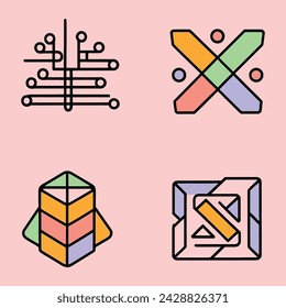 Minimalist vector y2k symbols set for logo templates