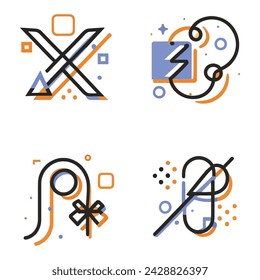 Minimalist vector y2k symbols set for logo templates