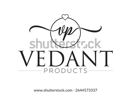 Minimalist Vedant Products branding logo featuring vp monogram – editable vector