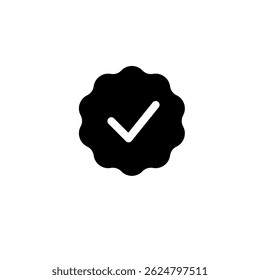 Minimalist verified emblem icon widget. Simple and clean filled icon in black. For icon interface, desktop, web and mobile apps. Vector illustration