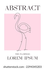 Impresión vertical abstracta minimalista con Flamingo. Un pájaro tropical de diseño de línea continua. Estilo picasso. Plantilla de ilustración de vector