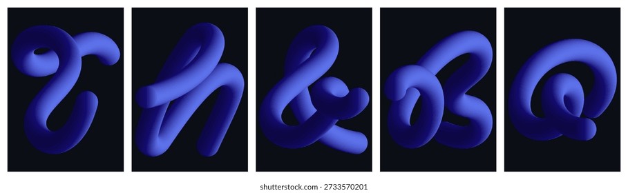 Minimalist vertical posters with 3D fluid shapes in dark indigo blue