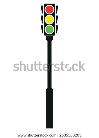 Minimalist vertical traffic light illustration with red, yellow and green signals on grey background, perfect for transportation and safety concepts.