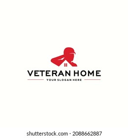 minimalist VETERAN HOME house people logo design