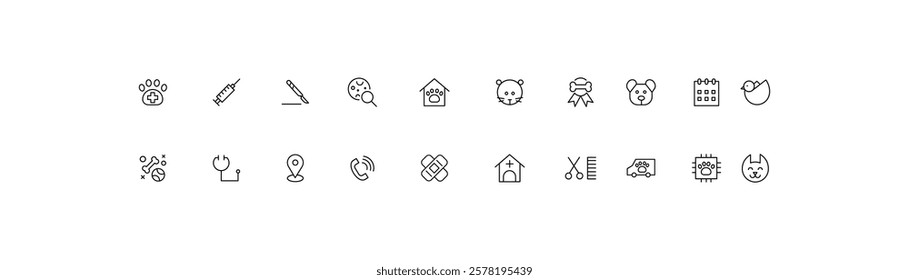 Minimalist Veterinary and Pet Care Icons Set Vector