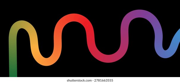 Minimalist vibrant gradient curved paths isolated on black backdrop