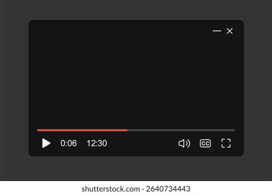 A minimalist video player interface with a dark background, featuring a large play button, progress bar, rewind, volume, settings, and fullscreen icons. Clean design, ideal for UI UX projects