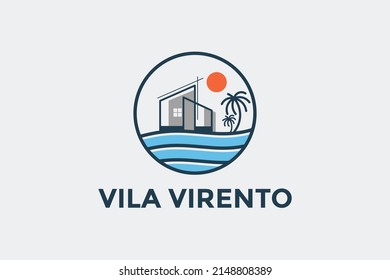 minimalist villa logo design and branding card template