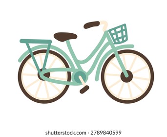 Minimalist vintage bicycle vector icon in flat style. Cute pastel city bike with front basket, isolated on white background, ideal for transportation, urban mobility and lifestyle designs