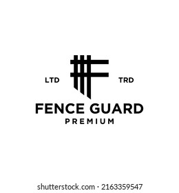 minimalist vintage fence shield guard with initial letter f logo vector illustration design