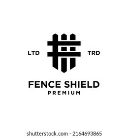 minimalist vintage fence shield guard with initial letter f logo vector illustration design