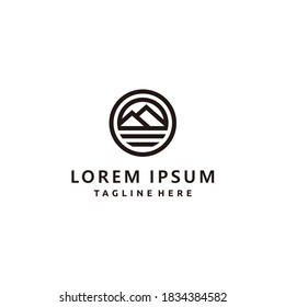 Minimalist Vintage Line Art Mountain Circle logo design Inspiration	