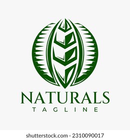 Minimalist vintage line leaf logo design. Retro circle natural plant logo brand.
