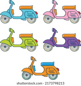 Minimalist Vintage Motorcycle - Amazing vector vehicle illustration of a motorcycle or a scooter with blue, pink, green, purple and orange color. suitable for design assets, icon, etc