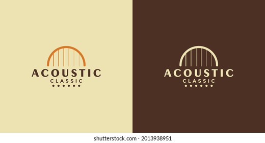 minimalist vintage retro style acoustic guitar logo vector