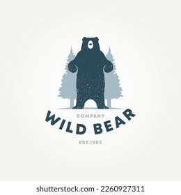 minimalist vintage wild grizzly bear animal icon label logo template vector illustration design. classic grizzly or honey bear in forest logo concept