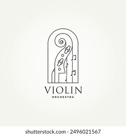 Cuello de violín minimalista de violonchelo con un diseño de Ilustración vectorial de logotipo de icono de arte de línea tonal