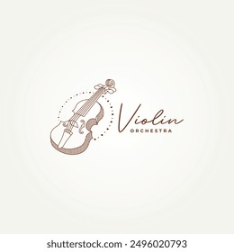 minimalist violin viola orchestra line art icon logo vector illustration design. simple modern musical instrument logo concept