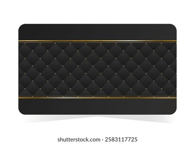 Minimalist VIP card with premium gold finish. Black leather background with copy space. Vector illustration on transparent background