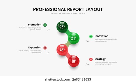 Minimalist Visualization Four Option Chart Slide Design. Creative Report Presentation Template Vector Illustration. Enterprise Analysis 4 Element Infographic Frame Layout.